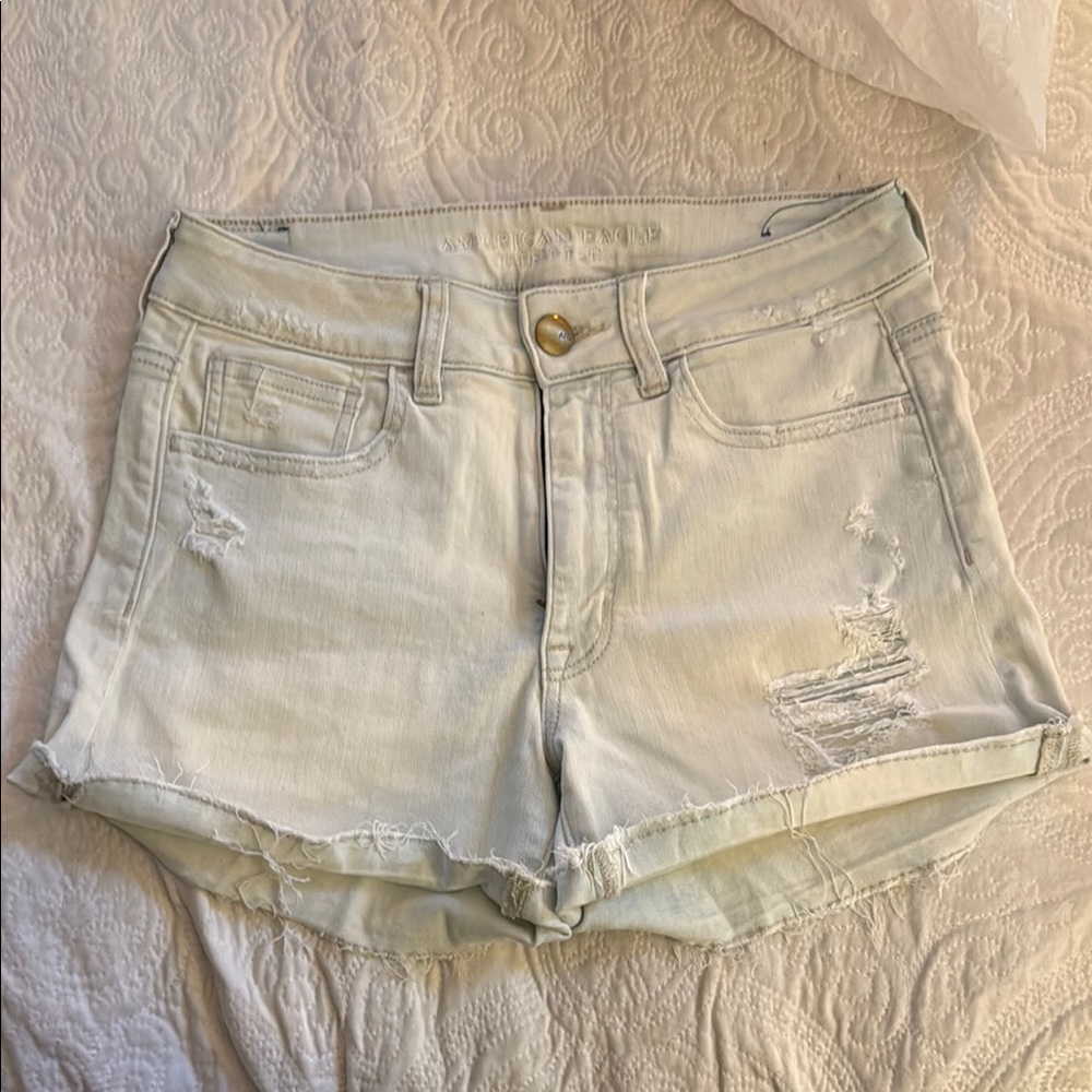 American Eagle Light Blue Jean Shorts Distressed Casual